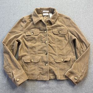 Villager Womens Corduroy Jacket 12 Beige Stretch Button Front Classic Retro Y2K